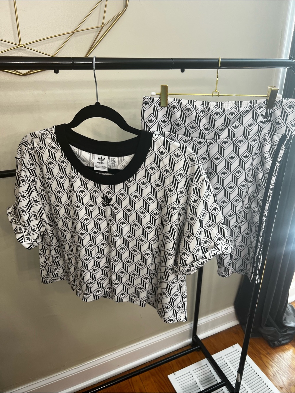 adidas Black & White Geo-Print Short Sleeve Tee